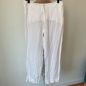 Escada Sport Vintage White 100% Linen Wide Leg High Rise Semi Sheer Pants EUC S